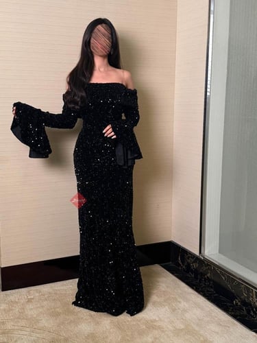 فستان سهرة ترتر اوف شولدر ستايل اكمام واسعة