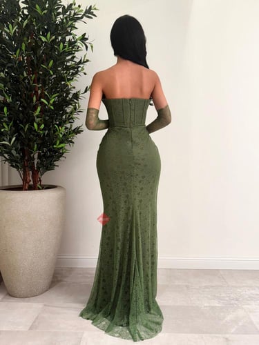 فستان سهرة دانتيل ستايل تب مزين بالكريستال