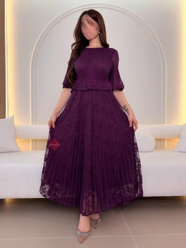 فستان دانتيل ناعم ستايل طبقتين و اكمام