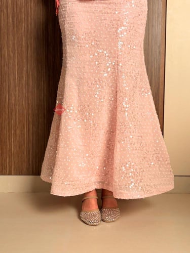 طقم راقي بلوزة كورسيه وتنورة حورية البحر مزينة بال...