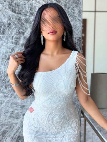 فستان سهرة مطرز ترتر ستايل ون شولدر مزين بخرز فاخر...