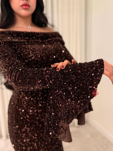 فستان سهرة ترتر اوف شولدر ستايل اكمام واسعة