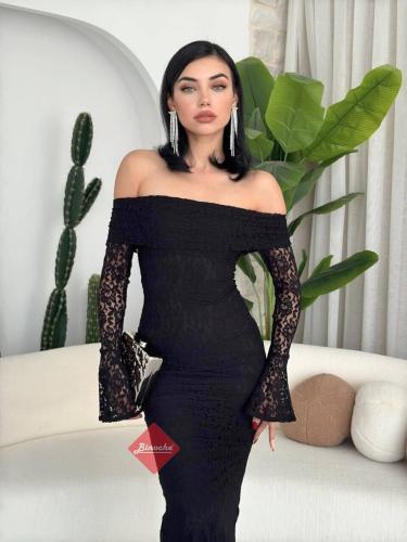 فستان ناعم دانتيل أوف شولدر بأكمام طويلة أنيق