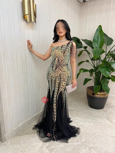 فستان سهرة ماسك استرتش بترتر لامع مميز بالوان متعد...