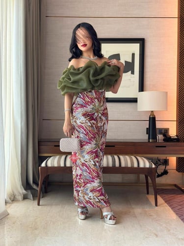 فستان سهرة ترتر فخم ستايل اوف شولدر اورجنزا