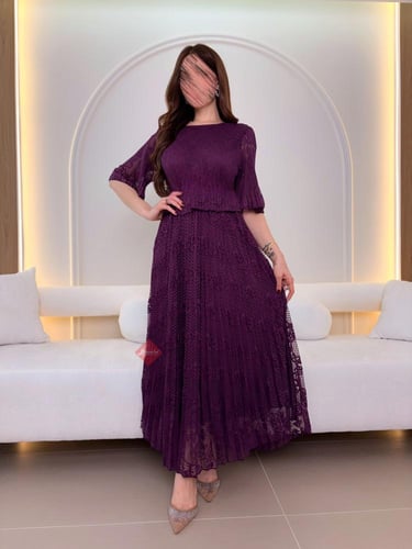 فستان دانتيل ناعم ستايل طبقتين و اكمام