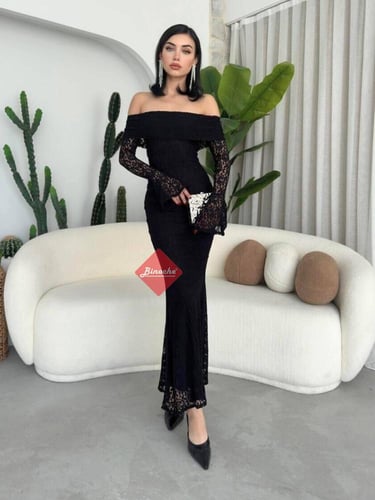 فستان ناعم دانتيل أوف شولدر بأكمام طويلة أنيق