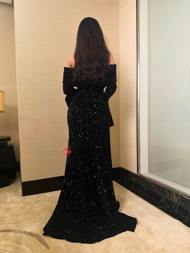 فستان سهرة ترتر اوف شولدر ستايل اكمام واسعة