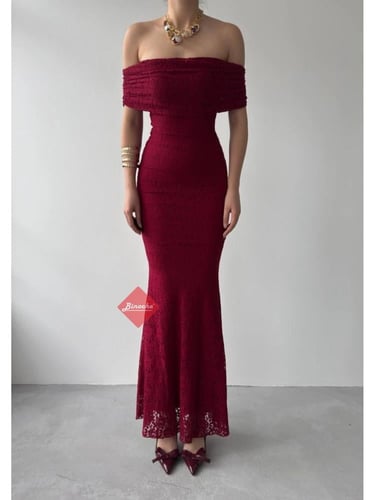 فستان سهرة ناعم دانتيل اوف شولدر