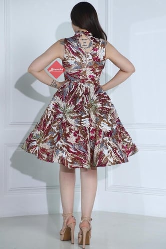 فستان سهرة ميد هاينك بقماش الترتر ستايل كلوش