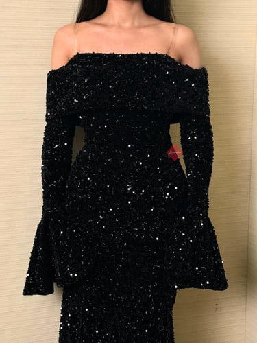 فستان سهرة ترتر اوف شولدر ستايل اكمام واسعة