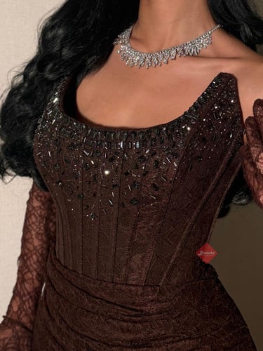 فستان سهرة طويل دانتيل ستايل تب مزين بالكريستال