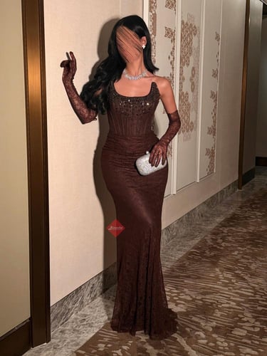 فستان سهرة طويل دانتيل ستايل تب مزين بالكريستال