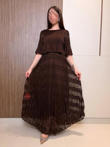 فستان دانتيل ناعم ستايل طبقتين و اكمام