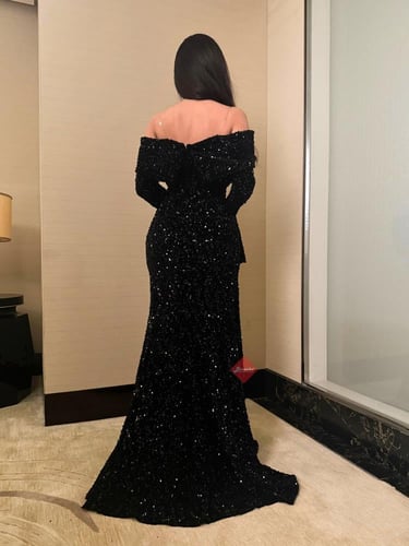 فستان سهرة ترتر اوف شولدر ستايل اكمام واسعة