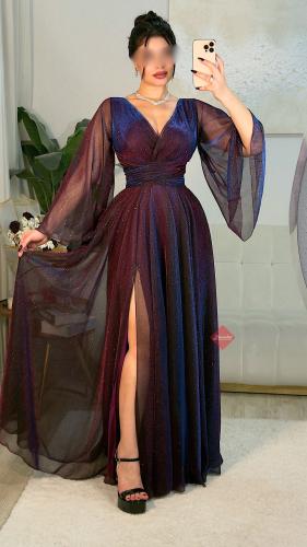 فستان سهرة طويل تل لامع و تمويجات الوان ساحرة