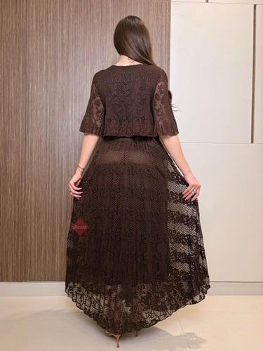 فستان دانتيل ناعم ستايل طبقتين و اكمام