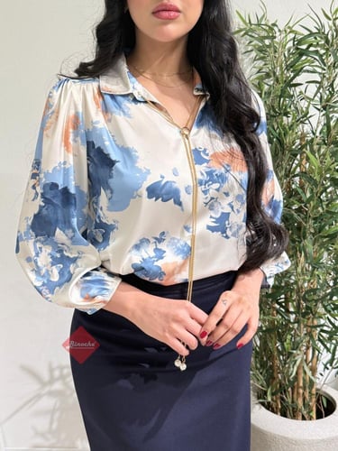 بلوزة ساتان نسائية مشجرة مع سلسال