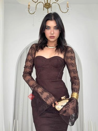 فستان دانتيل سهرة أنيق بأكمام طويلة راقية