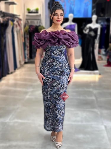 فستان سهرة ترتر فخم ستايل اوف شولدر اورجنزا