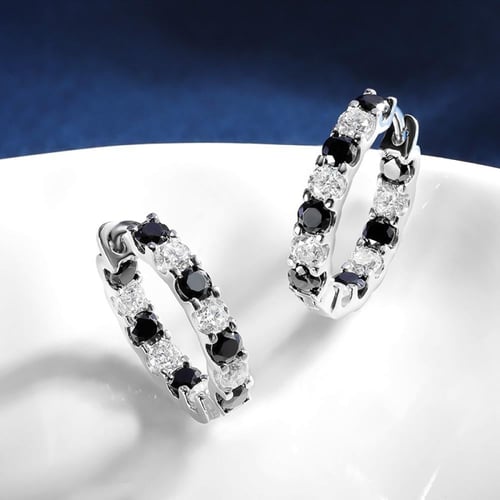 أقراط Moissanite ،أسود وأبيض ،