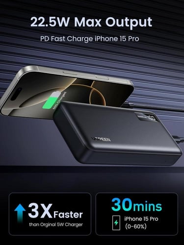 يوجرين، باور بانك USB-A+USB-C , سعة 20000 مللي أمب...