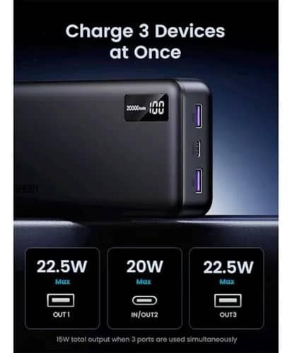 يوجرين، باور بانك USB-A+USB-C , سعة 20000 مللي أمب...
