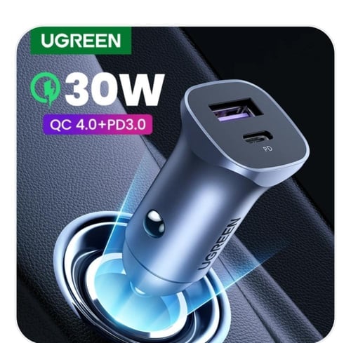 شاحن سيارة يوجرين بمنفذ USB ومنفذ PD بقوة 30 واط