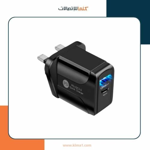 شاحن جداري منفذين Type-C شحن سريع و USB-A شحن عادي...