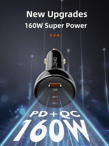 شاحن سيارة LDNIO بقوة 160 واط – متعدد المنافذ لشحن...