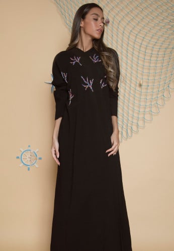 Black with colored coral embroidery