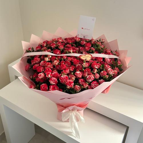 باقة ٥٠ غصن ( دبل فوشي ) تغليف وردي