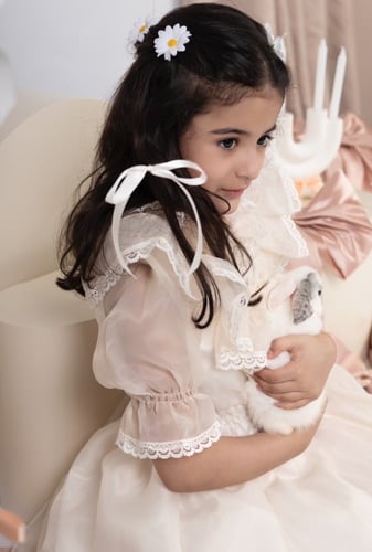 فستان لؤلؤي باطراف دانتيل