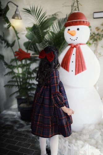 فستان كاروهات باطراف مخمل