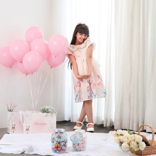 فستان قطن باطراف ورود طبعه روزالاين