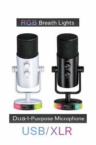 ميكروفون احترافي USB / XLR بإضاءة RGB متوفر باللون...