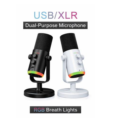 ميكروفون احترافي USB / XLR بإضاءة RGB متوفر باللون...