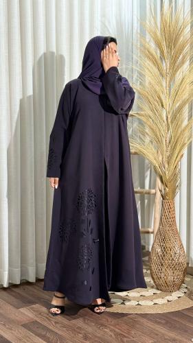 Women's purple abaya with an elegant perforated ceramic design
