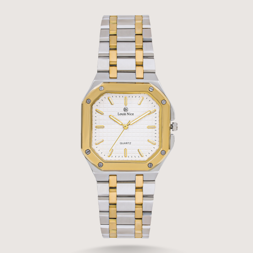 ساعة رجالية ستيل باللون الفضي والذهبي