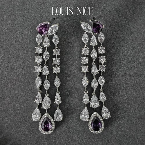 طقم زركون باللون الفضي والبنفسجي