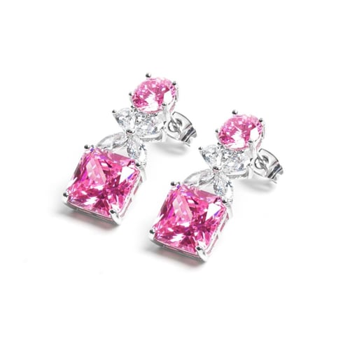 طقم زركون باللون الفضي والوردي بدقة الألماس