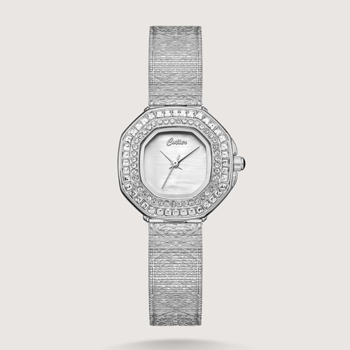 ساعة نسائية حصيرة مقاس 26 mm باللون الفضي