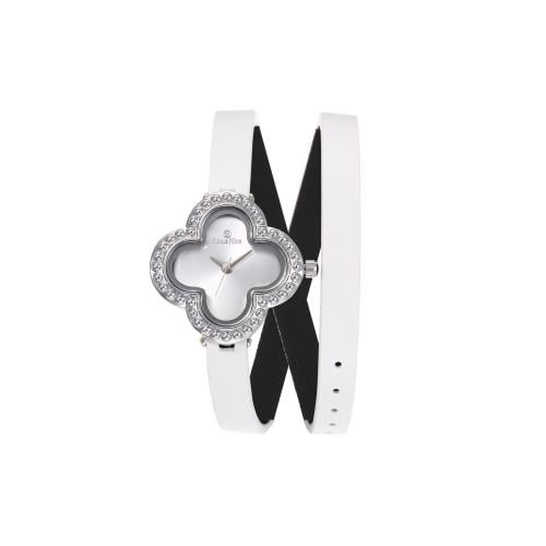 ساعة نسائية لفتين سير ابيض إطار فضي