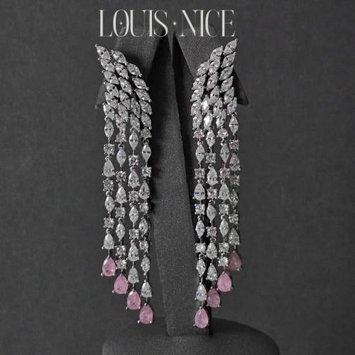 حلق سهرة زركون باللون الفضي والوردي