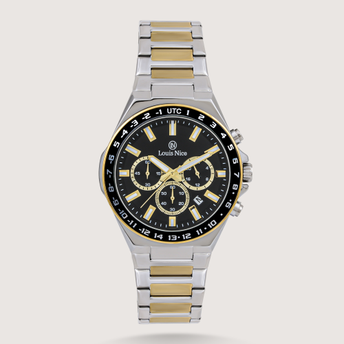 ساعة رجالية ستيل باللون الفضي والذهبي