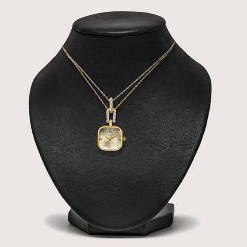 ساعة القلادة باللون الفضي والذهبي