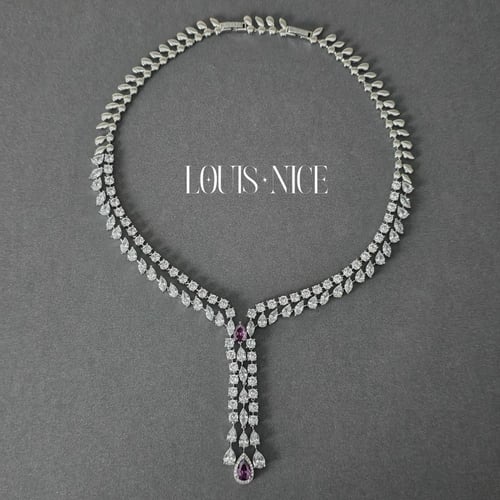 طقم زركون باللون الفضي والبنفسجي