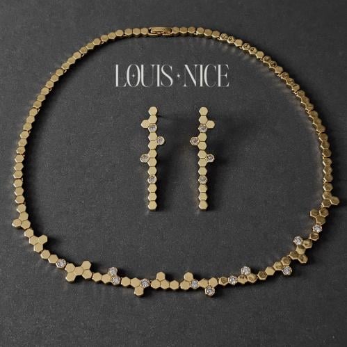 طقم سلسال زركون ذهبي مع الحلق