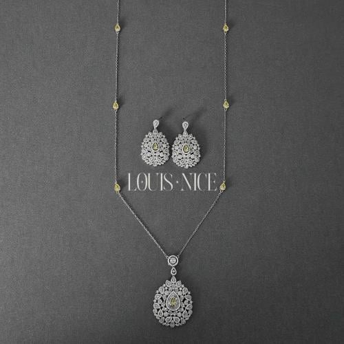 طقم زركون طويل باللون الفضي والاصفر