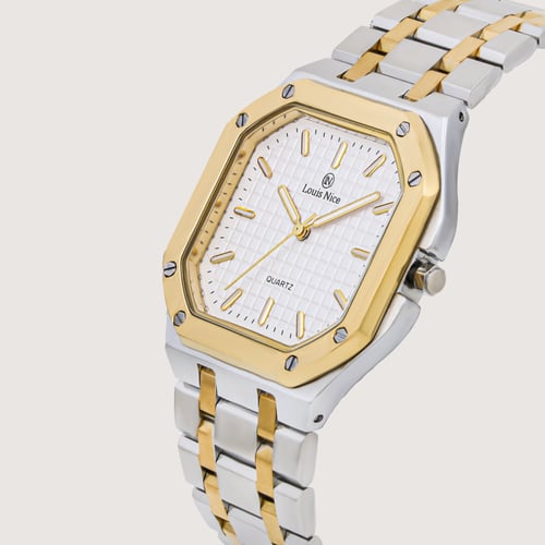 ساعة رجالية ستيل باللون الفضي والذهبي